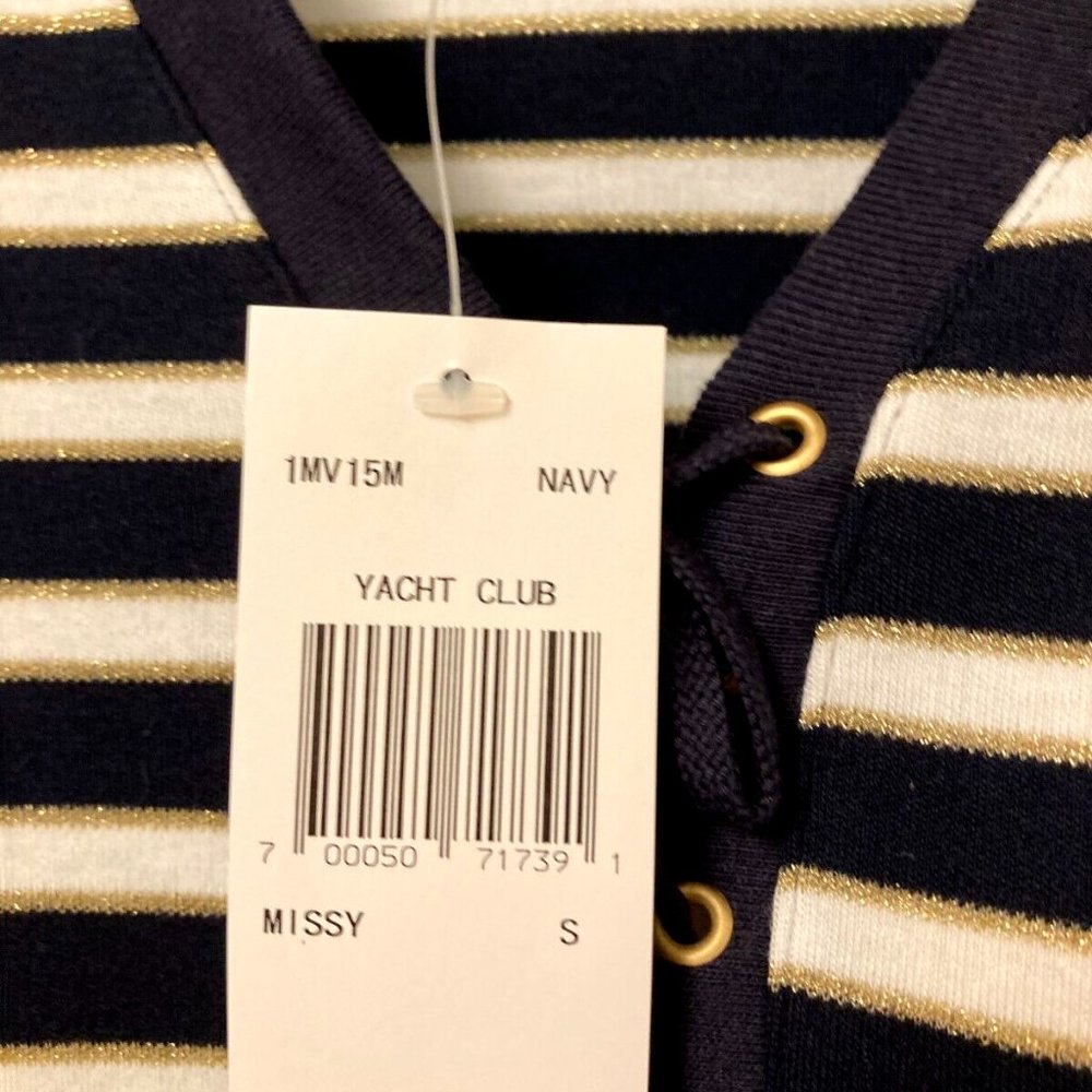 VTG NWT BLAST Y2K Long Sleeve nautical striped Knit Pullover Navy White & Gold S